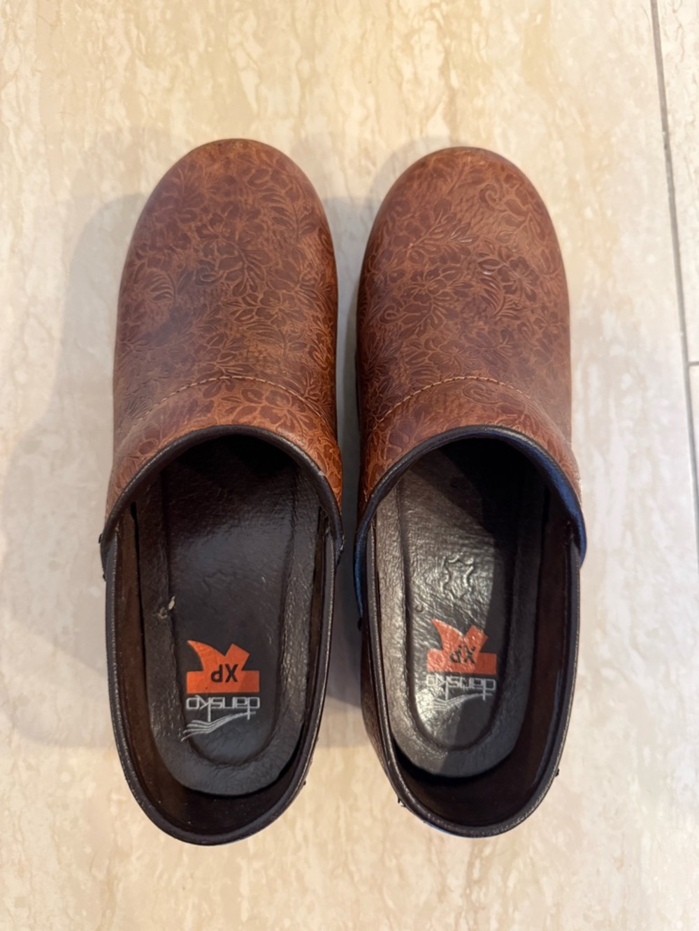 Dansko Brown Embossed Tooled Floral Professional Leather Clog - 37 (6.5 - 7) - Picture 2 of 7